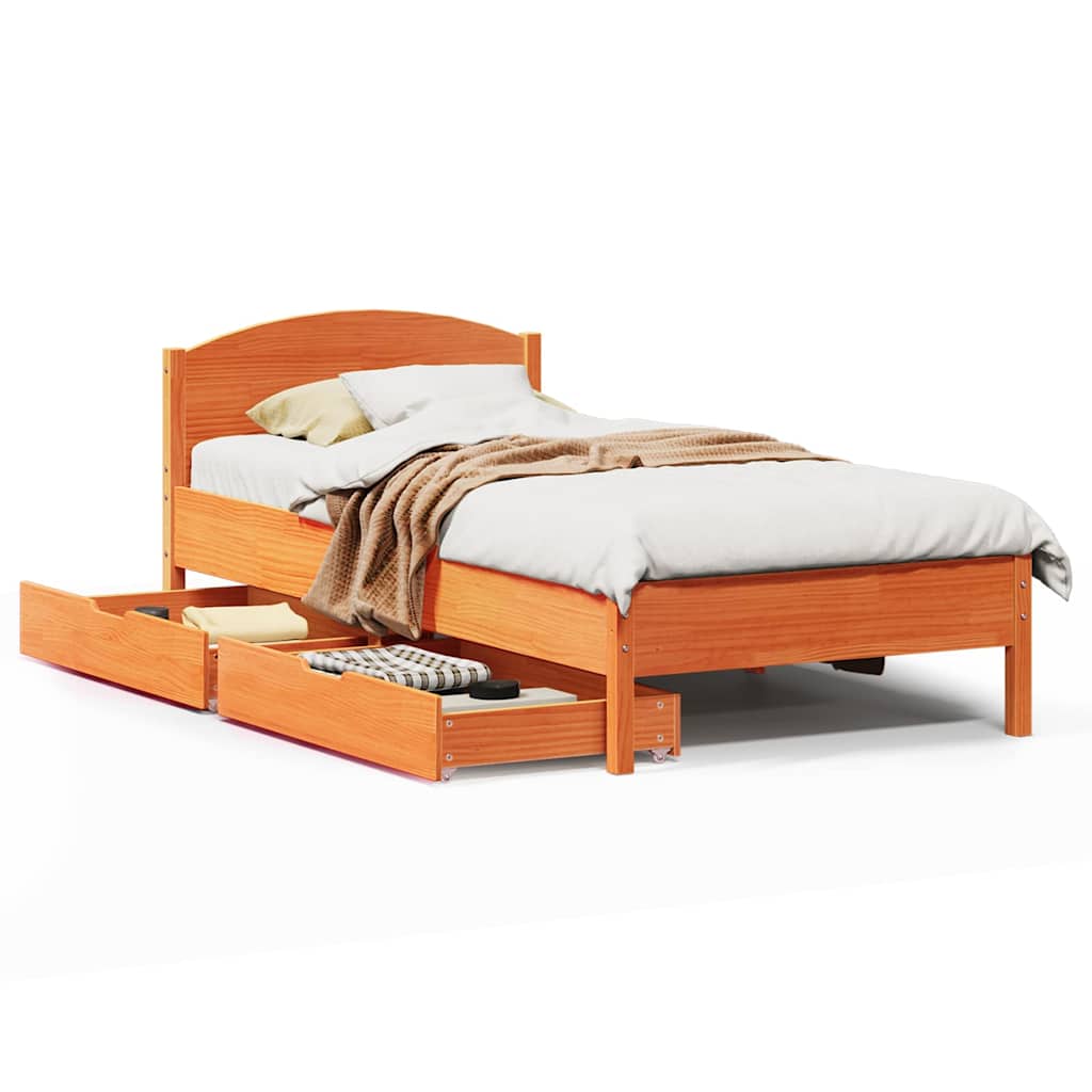 Solid Wood Bed Frame without Mattress Wax Brown 100x200 cm Pine Wood