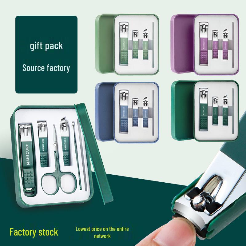 Green Splash-Proof Nail Clipper & Scissors Set - Large, Gift Box Included