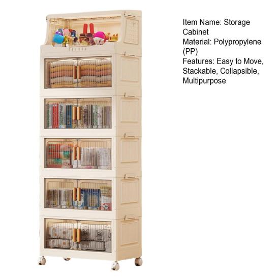 Stackable Collapsible Storage Bins Storage Boxes with Door And Wheels Multi-tier Rolling Organizer with Shelf for Kids Toys Snacks