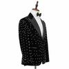 Men's Suits 2 Pieces Velvet Blazer Black Pants Single Breasted Satin Peaked Lapel Pearls Wedding Formal