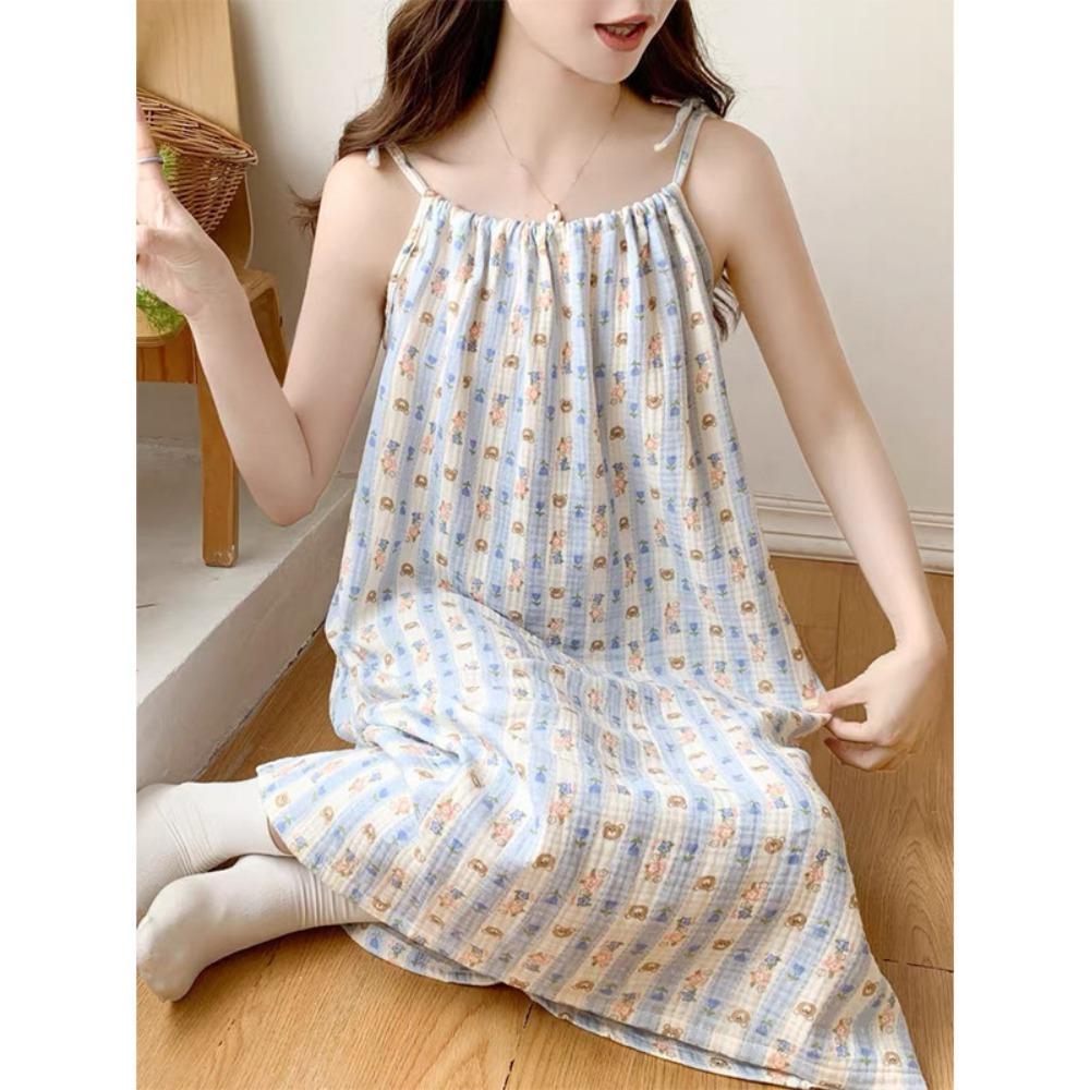 Sweet Cartoon Princess Style Nightgown for Women In Summer New Sexy Suspender Bubble Wrinkle Cloth Home Clothes