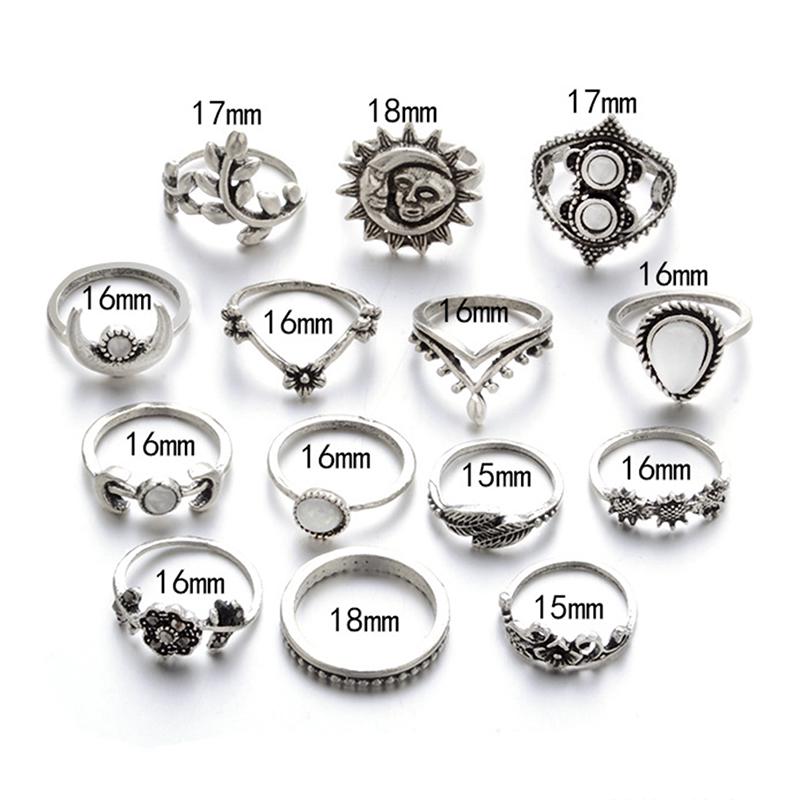 14ks/sada Boho Stack Flower Moon Sun Knuckle Ring Midi Finger Ring