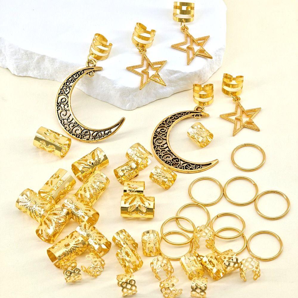 45Pcs/Set Metal Cutout Dreadlock Hair Rings Boho Hair Braid Accessories  For Girls Women