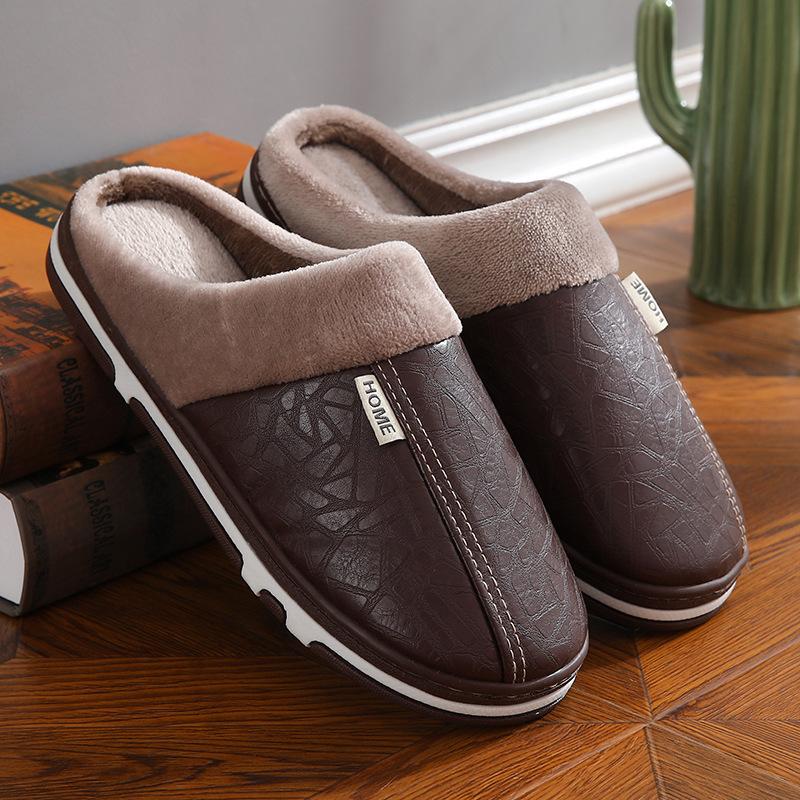 

Модные женские водонепроницаемые ПУ домашние тапочки для помещений и улицы, нескользящие, с плюшевой флисовой подкладкой, удобные, теплые зимние туфли, осенняя мода 44-45 темно-коричневого