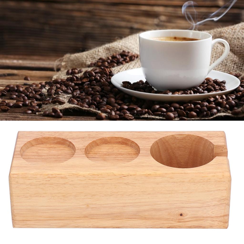 3‑Slots Wooden Coffee Portafilter Holder Tamper Stand Tamping Base for Home Bar Counter Wood Color