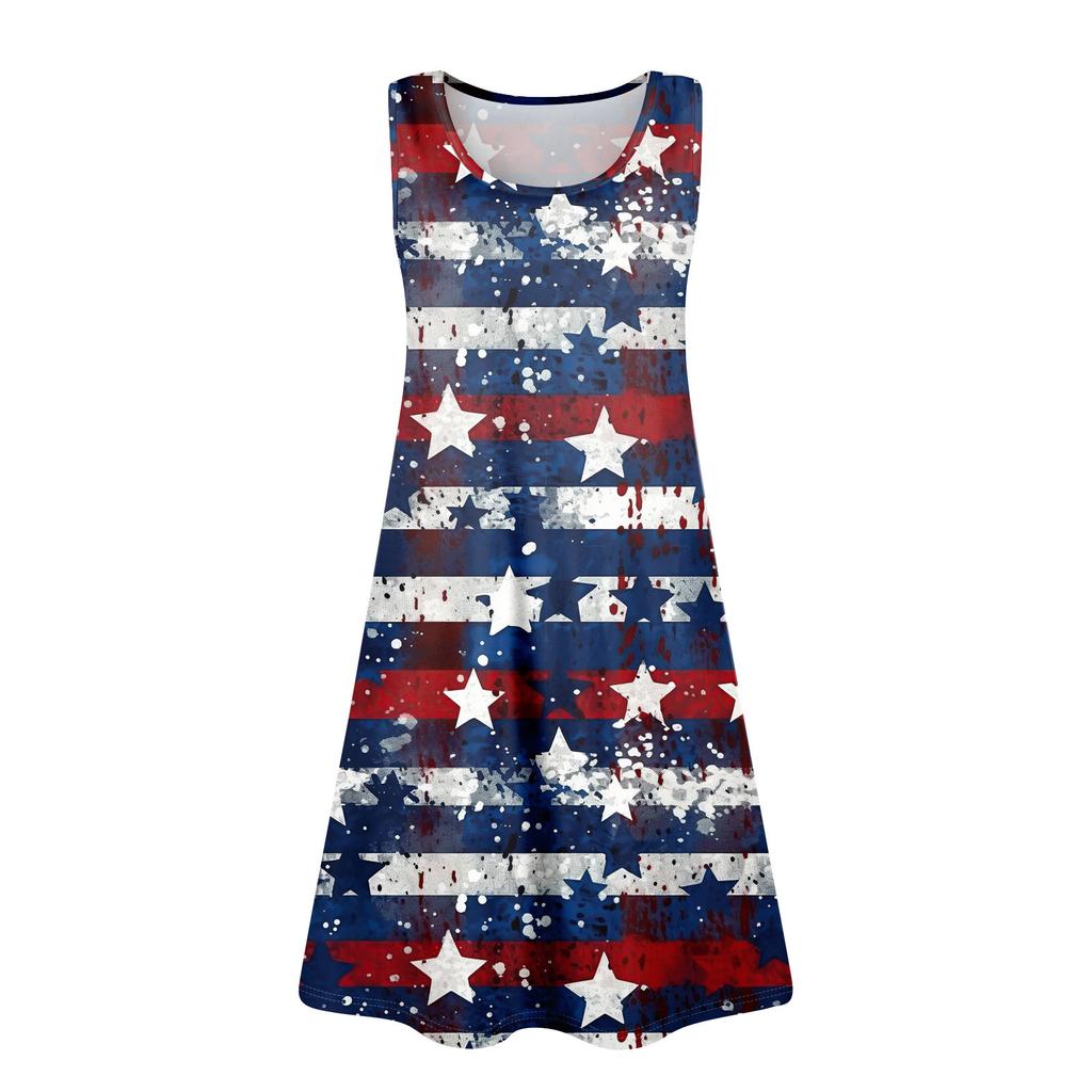 Womens Summer Dresses Print Loose U Neck Sleeveless Sundresses Dress With Pockets