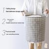 Foldable Cotton Linen Laundry Hamper: Round Waterproof Plaid Storage Bin for Dirty Clothes and Toys