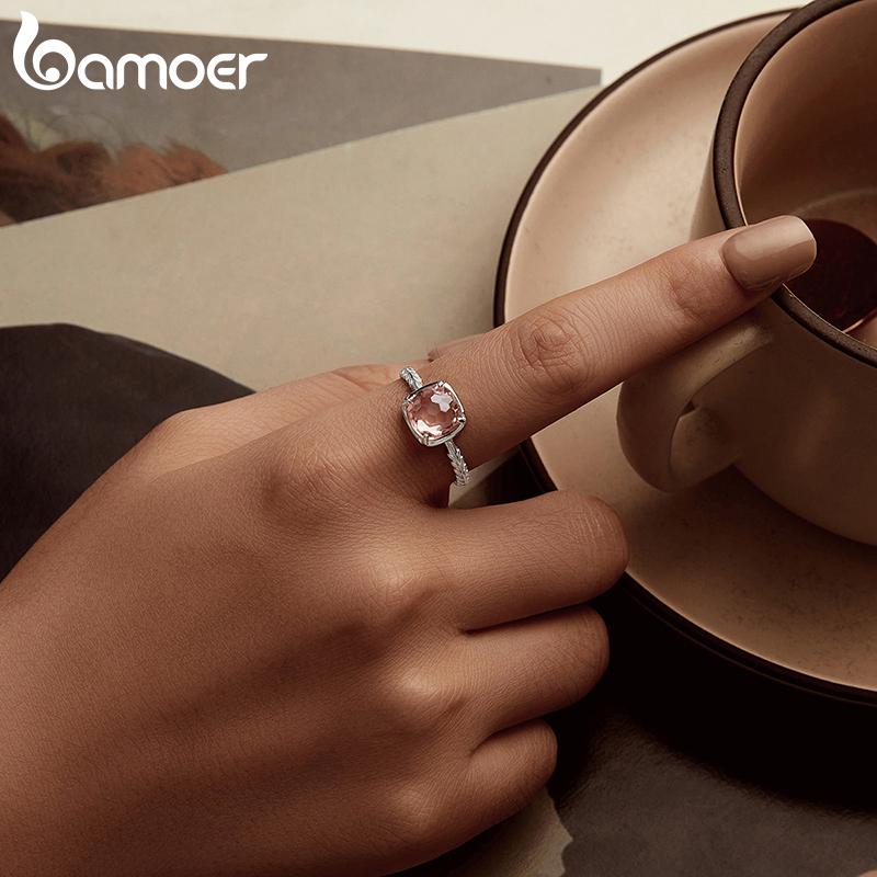 BAMOER 925 Sterlingsilber Solitär Verlobungsringe für Damen, Weißgoldplattierter Orangefarbener Herbstlicher Statement-Ring