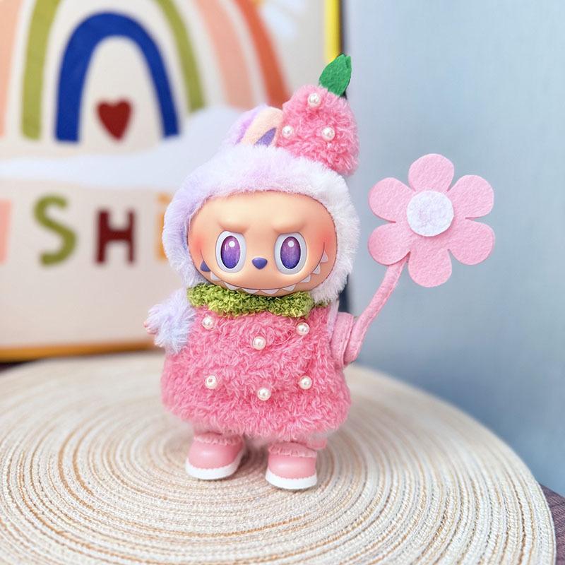 

Only Clothes, First, Second, and Third Generations, Labubu Clothes, Labubu Decorations, Baby Sitting Clothes, Peach Blossom Powder, Strawberry Set 4pcs