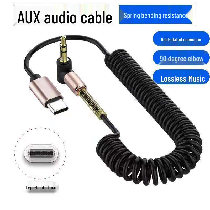 

Type-C to 3.5mm Male Car AUX Audio Adapter Cable Stretchable 1m