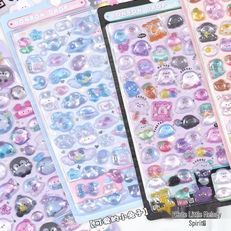 3D Cartoon Crystal Diamond Embossed Stickers for Kids Decor 10 Varieties Mixed Batch