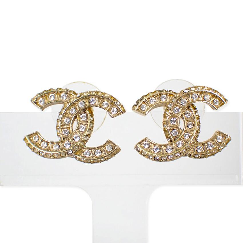 [Pre-owned] CHANEL Coco Mark Rhinestone Earrings/j55-47