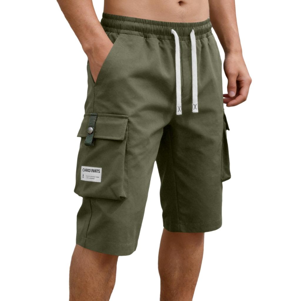 Men's Lightweight Cargo Shorts Elastic Waistband Drawstring Closure Loose Fit Straight Leg Multi Pocket Utility Shorts for Outdoor Activities