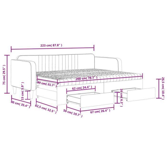 VidaXL Daybed with Trundle and Drawers Blue 80x200 Cm Velvet 3197127