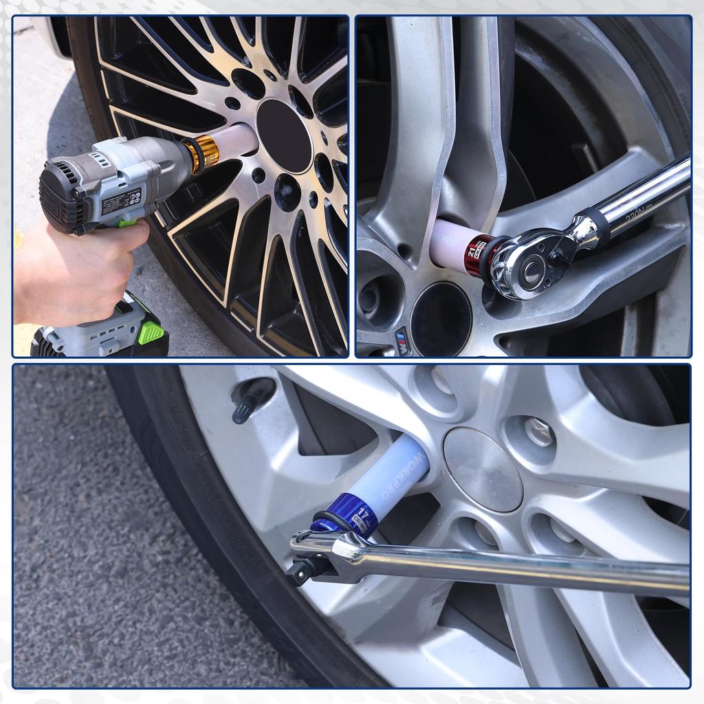 WORKPRO Impact Wrench Socket Set Wheel Nut Impact Wheel Socket Set with Scratch Protection and Drive Overall Length for Tightening and Loosening