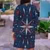 Women Plus Size V Neck Long Sleeve White Red Blue Printed Fitted Dress