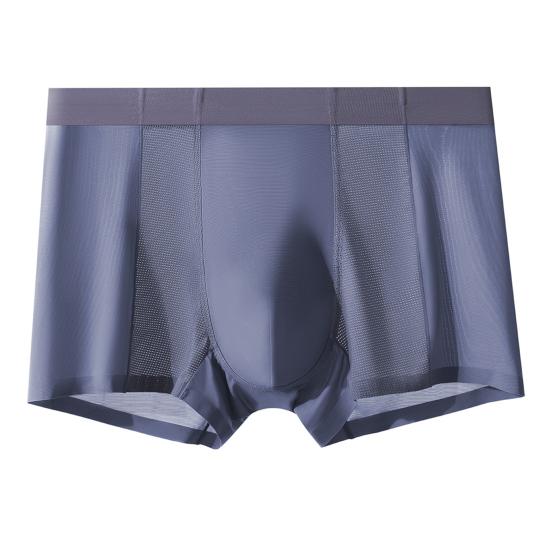 Men Boxer Underwear Mid-rise Elastic Waistband Breathable Mesh Shorts Briefs Solid Color Summer Ice Silk Cooling Panties