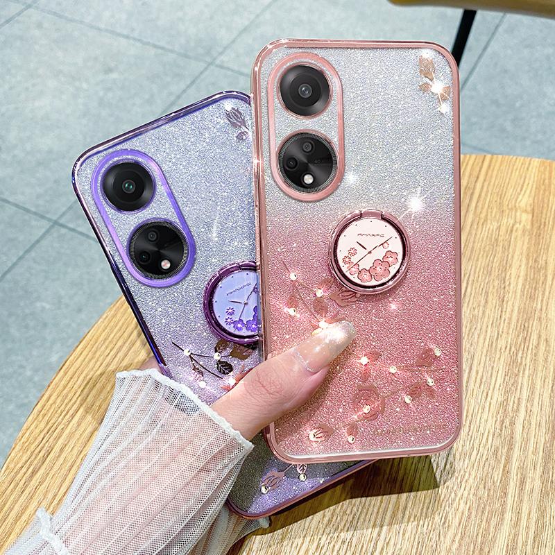 KADEM For Oppo A58 4G Phone Cover Case Glitter Ring Kickstand TPU Phone Shell