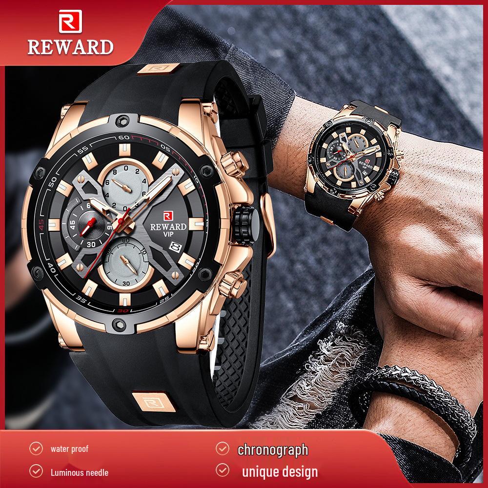REWARD Men's Multifunction Chronograph Silicone Sports Watch - Luminous, Waterproof, Quartz Calendar (Model: RD83016M)