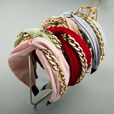 Frauen kreative vielseitige Stoff Haarband Knoten Gold Kette Dekoration breite Kante extrem einfache Stirnband