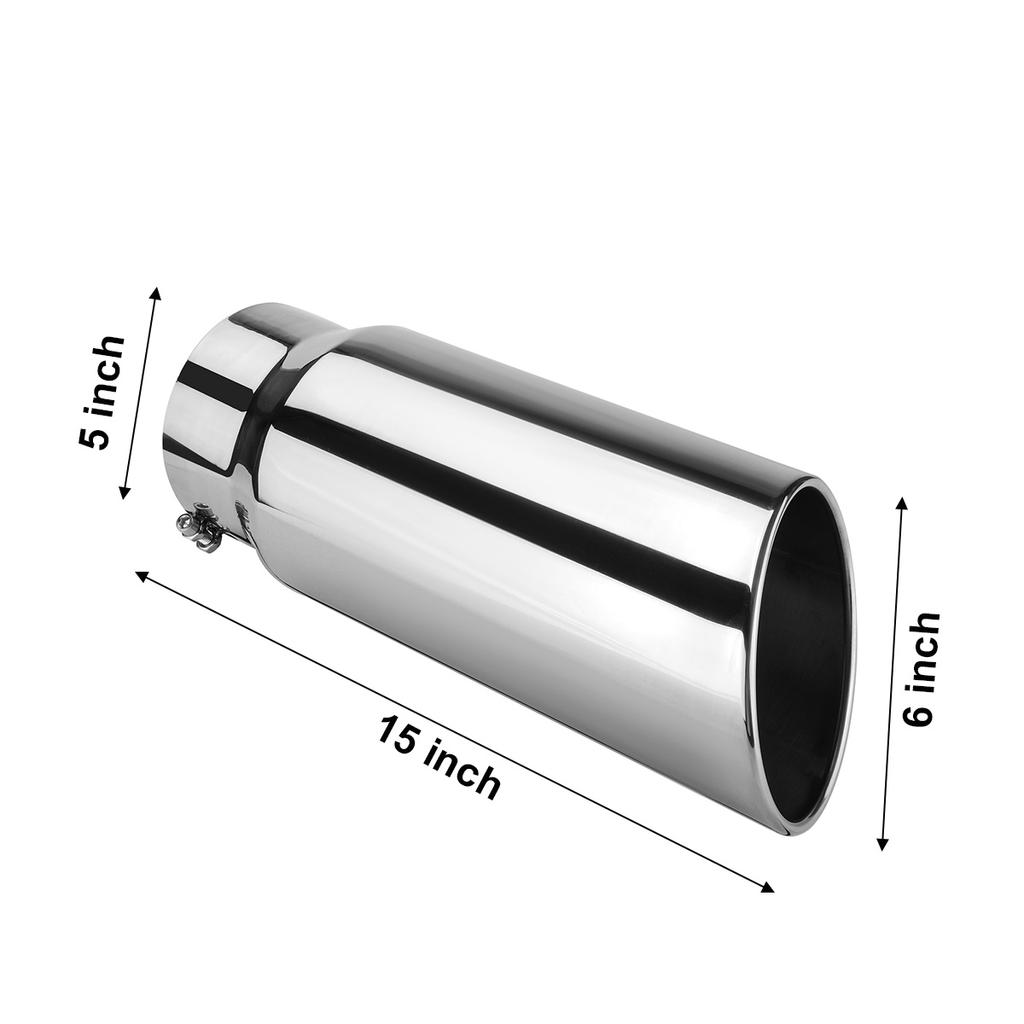 5 Inch Inlet 6 Inch Outlet Universal Car Straight Exhaust Tail Throat Tailpipe Exhaust Tip 15inch Length Tailpipe Anti-Corrosive