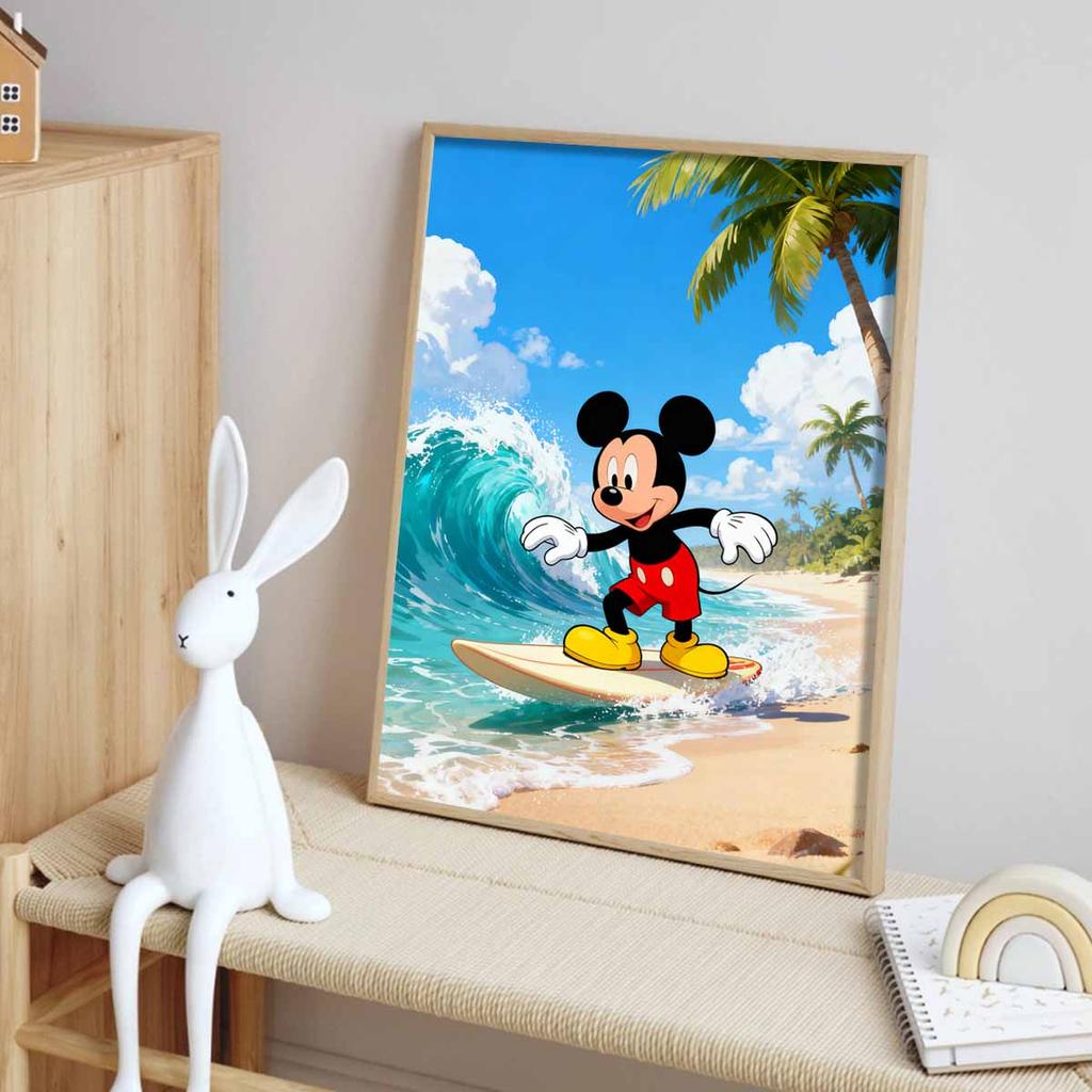 Disney diamond painting kit handmade diy5D home decor gift unique idea Mickey surfing waves beach tropical summer fun creation