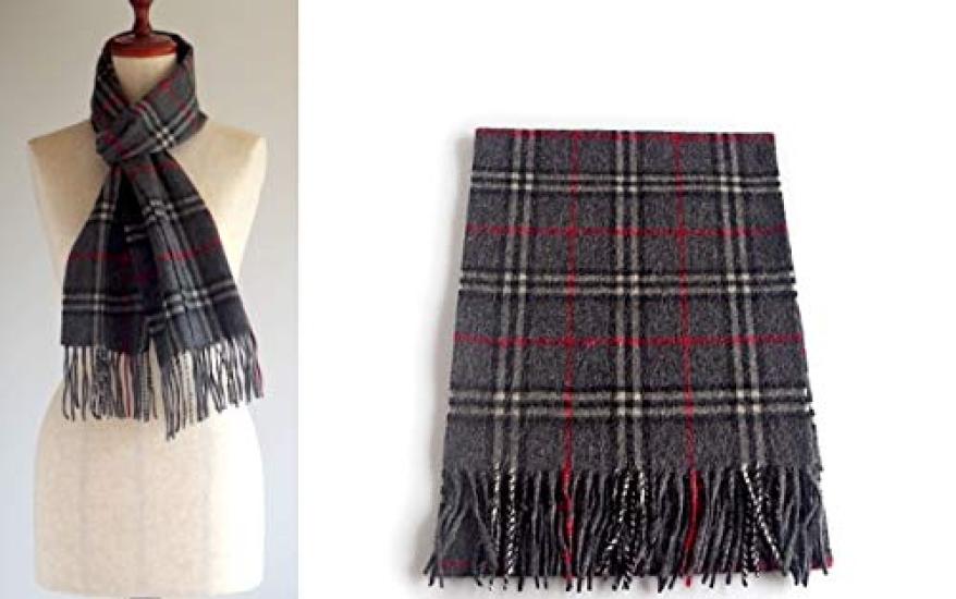 .a all over the world Wool Scarf, Grey Mini Check (Unisex, Fringed)
