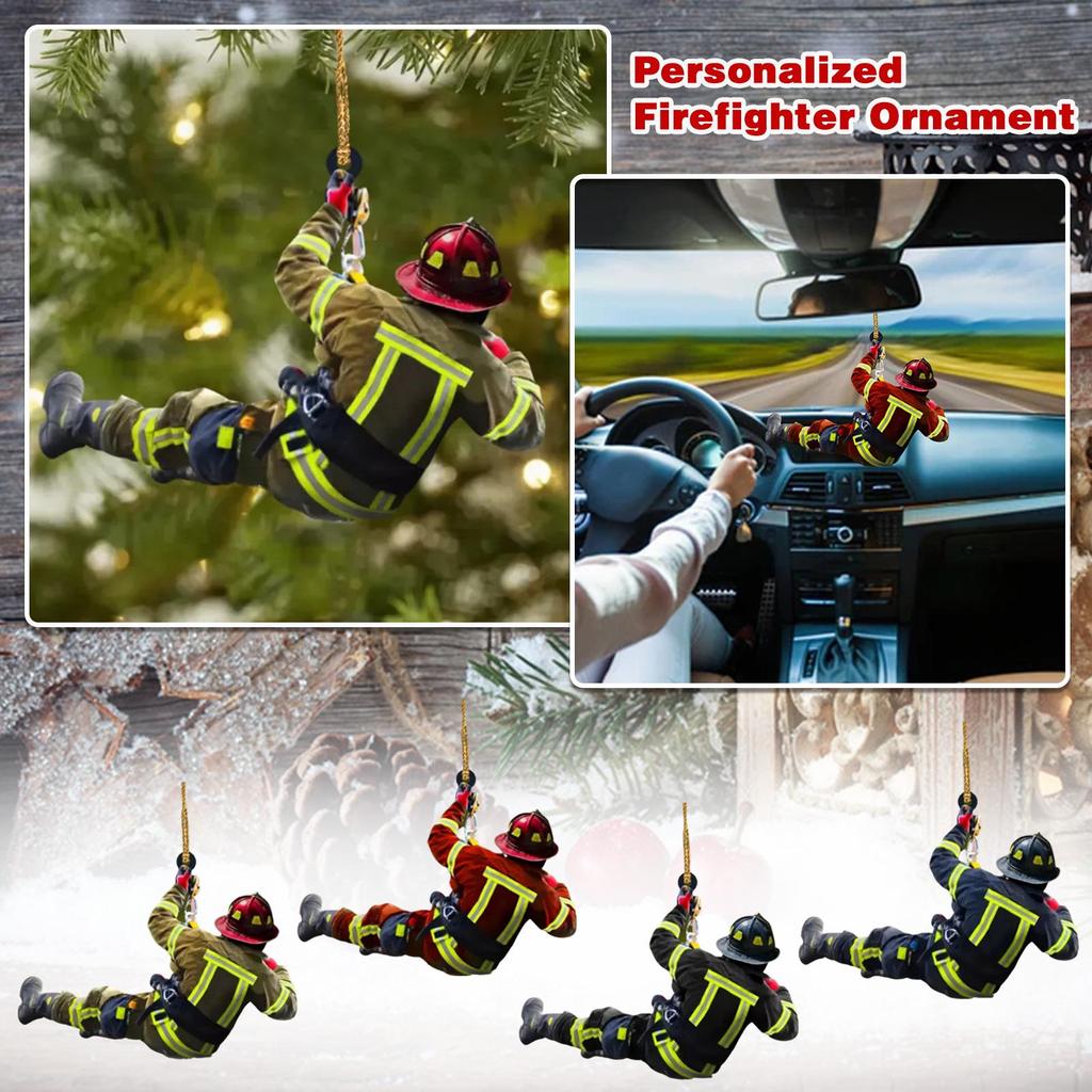 Personalized Firefighter Christmas Pendant Creative Wood Decoration And Keychain Fire Firefighter Peripheral Car Pendant
