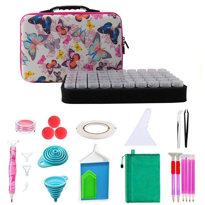 60-Grid Storage Bag for Diamond Painting Drills with Bottles and Dotting Tool Kit