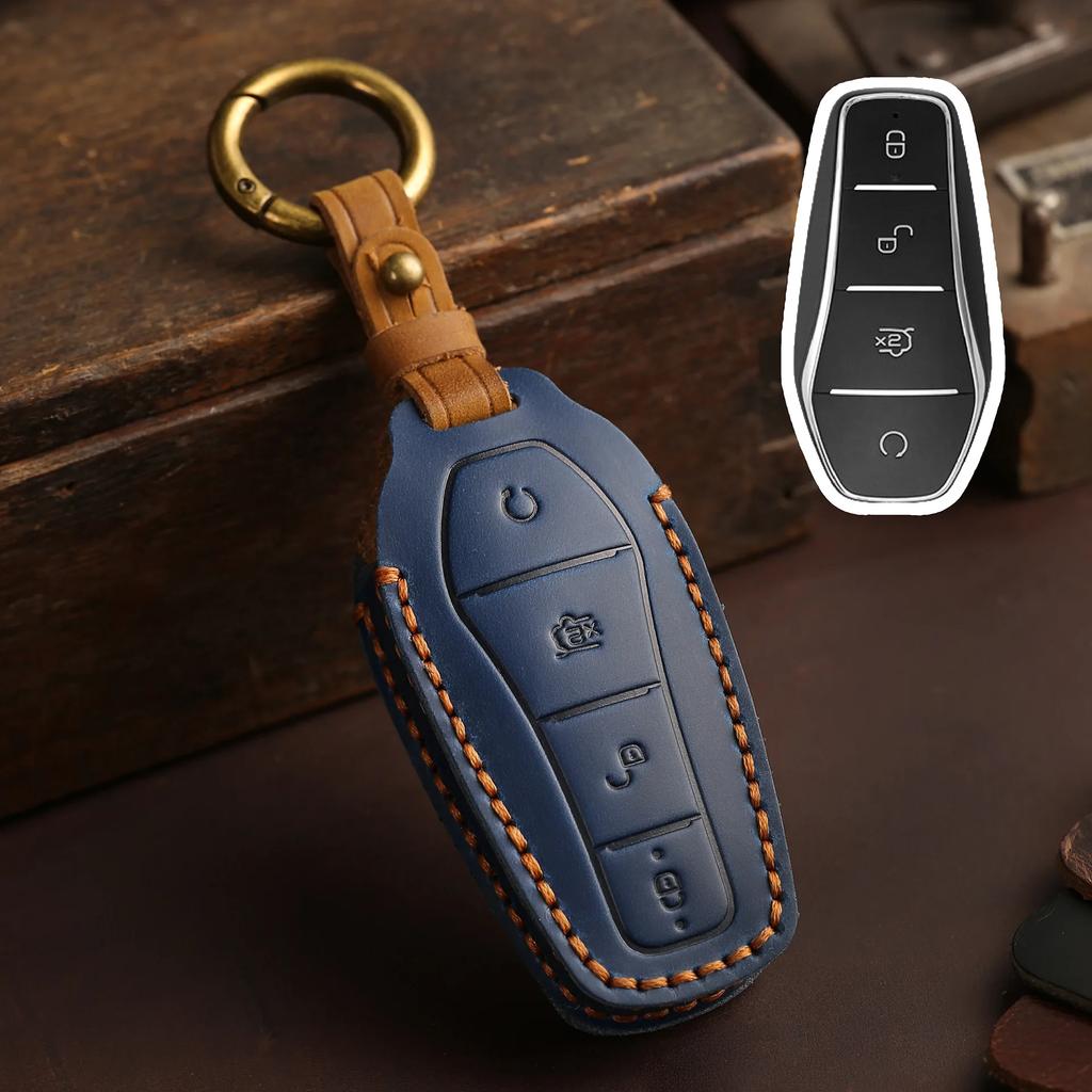 Genuine Leather Auto Intelligent Key Fob Cover Case Fit For Byd Atto 3 Atto3 Dm Tang Song Dm-I Max Pro Qin Pro Yuan Ev Dolphin ,4 Bottons
