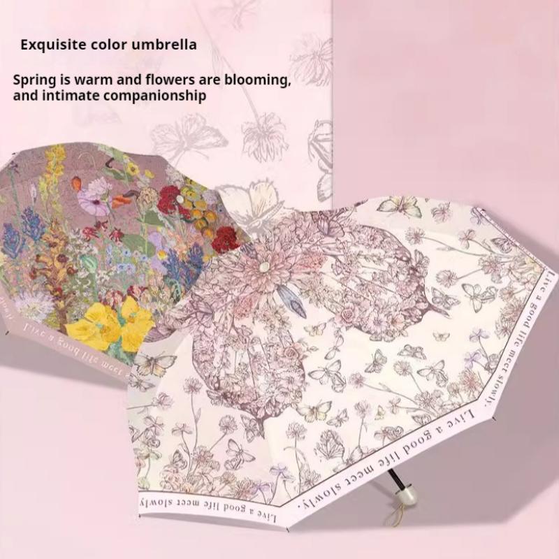 UV Resistant and Rain Resistant Dual-purpose Sunshade Umbrella, Compact and Portable Chinese Oil Painting Sun Umbrella