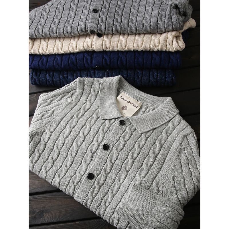 Classic Old Money Style Soft Fleece/Cotton Foreign Trade Tail Goods Men's Autumn and Winter Knit Cardigan Lapel Sweater Outerwear