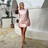 Bow Backless Satin Mini Dress For Women Elegant Fashion Sleeveless Patchwork Party Dress Gown Female Solid Mini Dress