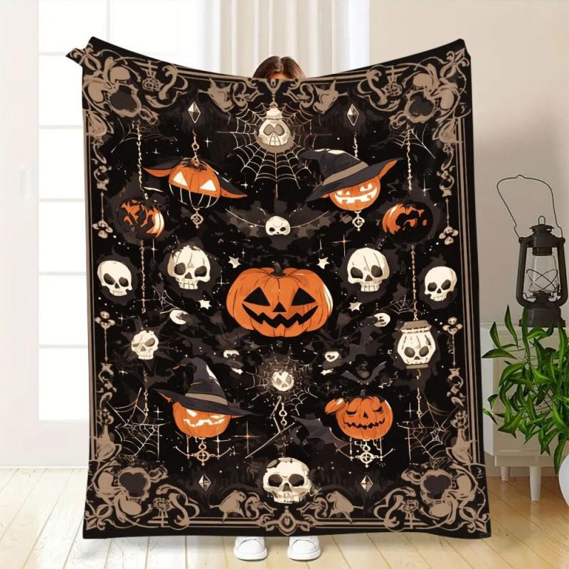Soft Fleece Blanket With Halloween Digital Print Bed Sofa Nap Use Customizable Cartoon Geometric
