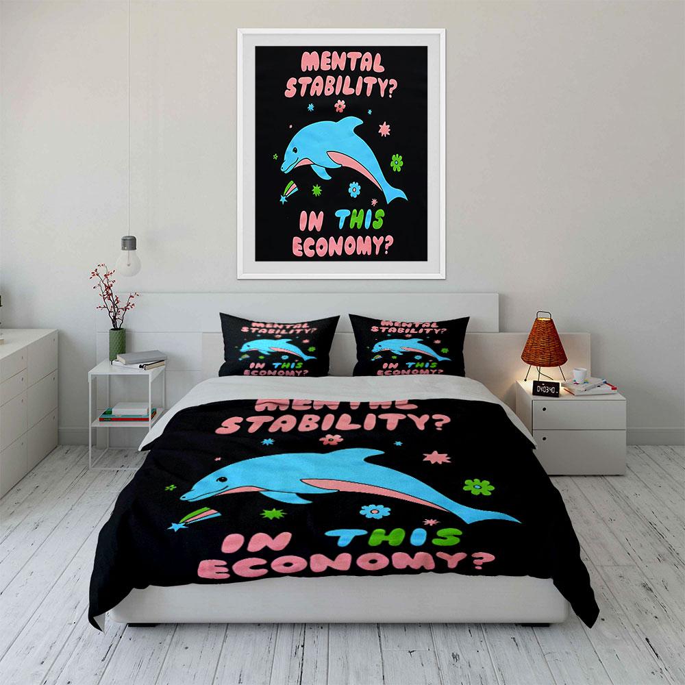 "Cartoon Dolphin Decor Set" Bedding Set with 1 Duvet Cover 2 Pillowcases Single Double King Queen, Gift