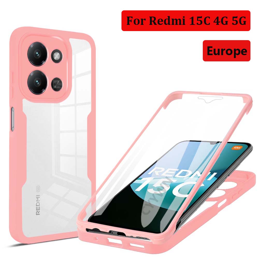 

360 Full Body Screen Protector Transparent Case For Redmi 15C 4G 5G Europe 173mm Shockproof Phone Cover Redmi 15C рожевий