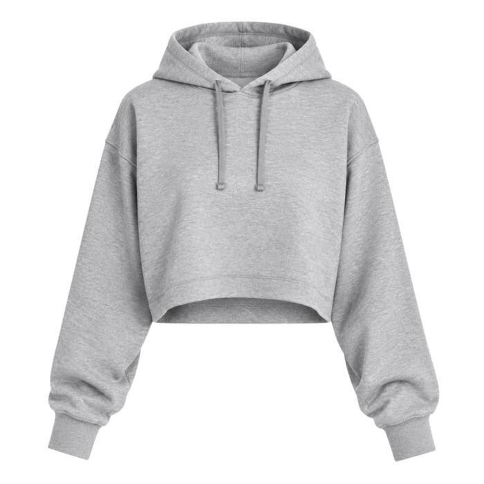 Sweat Crop Oversize à Capuche Femme Gris Chiné – 290 g/m² - Gris