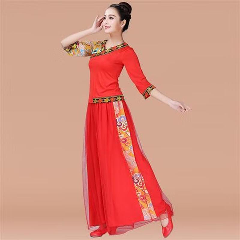 Women's Tibetan Dance Wide-Leg Gauze Pants Suit