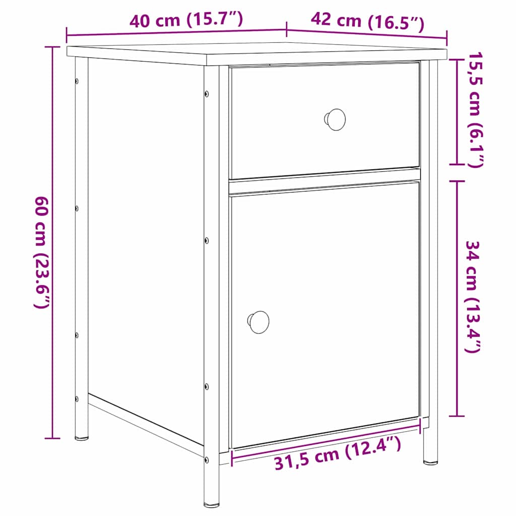 Nightstand Black Oak Effect 40 X 42 X 60 Cm Engineered Wood