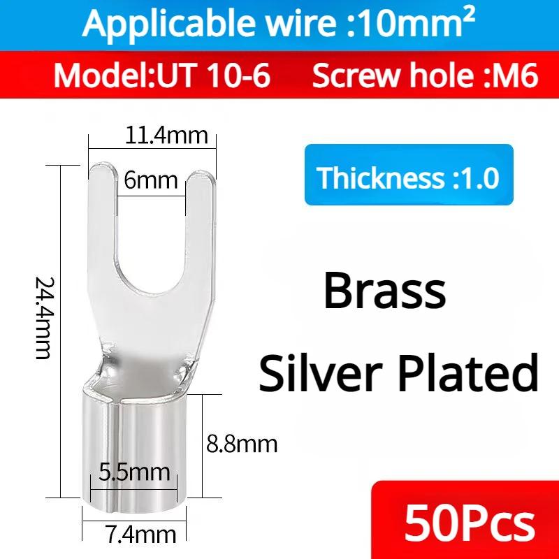 50PCS UT1.5 -10 Non-Insulated Ring Fork U-Type Terminal Tin-Plated Copper Terminals Assortment Kit Cable Wire Connector Crimp