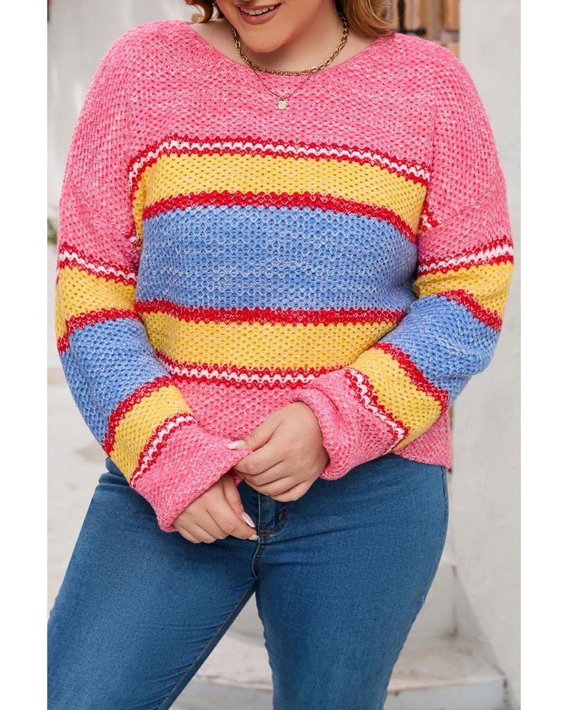 Azura Exchange Pink Plus Size Stripe Oversized Sweater