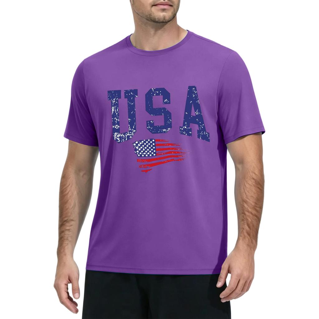 Men's Quick Dry Short Sleeve T Shirt Lightweight Breathable Fitness Running Gym Workout Tee USA Graphic Print Casual Top