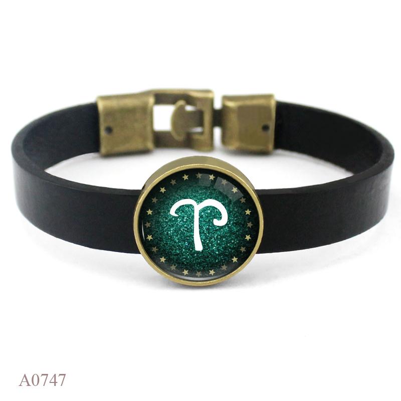 Aries Gemini Cancer Leo Virgo Libra Scorpio Sagittarius Capricorn Aquarius Pisces Zodiac Sign Horoscope Genuine Leather Bracelet 17cm