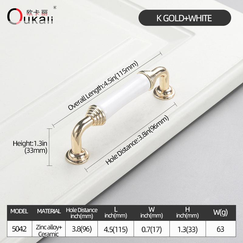 Oukali Classical Furniture Cabinet Handle Kitchen Drawer Ceramic White Handle Wardrobe Zinc Pull Handles