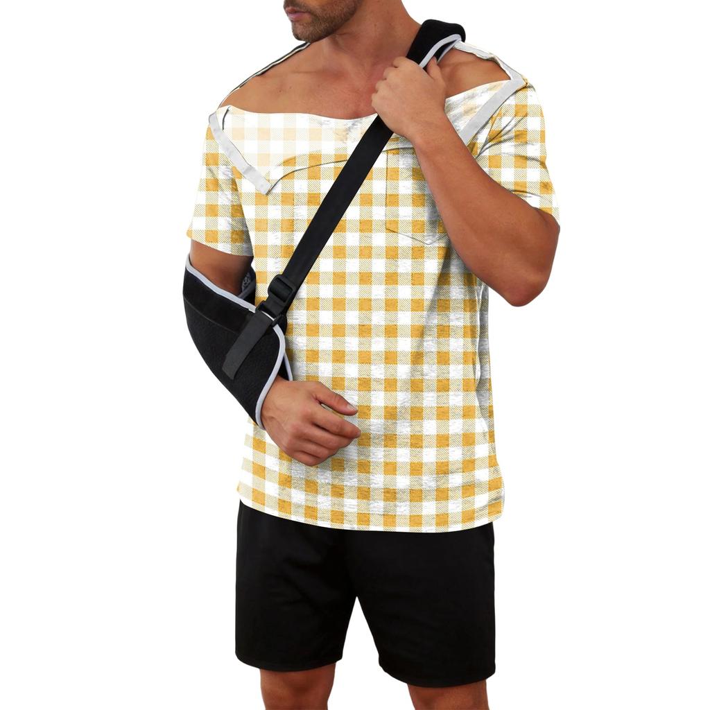 Men's Plaid Printed Recovery Shirt Away Short Sleeve Full Open Front Side Design Adaptive Top