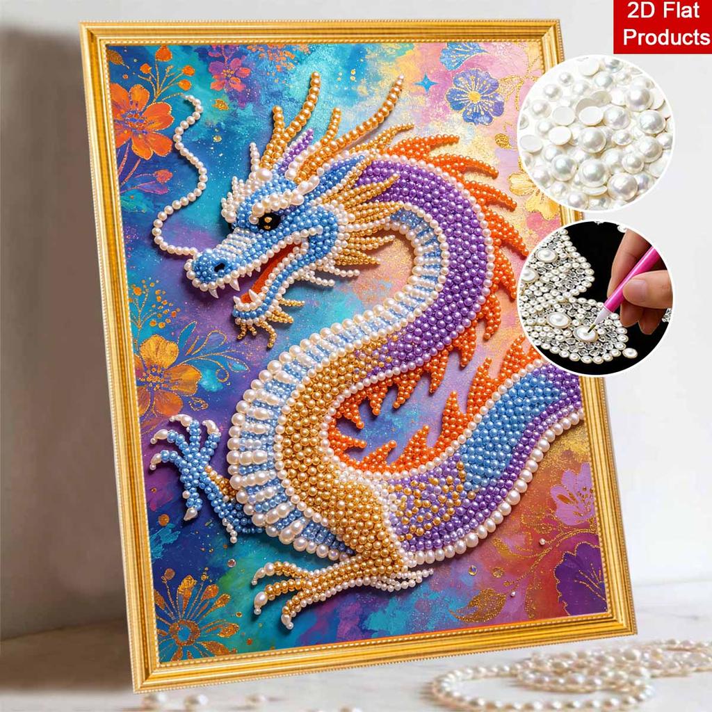 DIY Pearl Gem Colorful Dragon Shining Bead Craft Art Home Wall Ornament Simple Unframed Room Decoration Art Modern Gift For Living Room Decor
