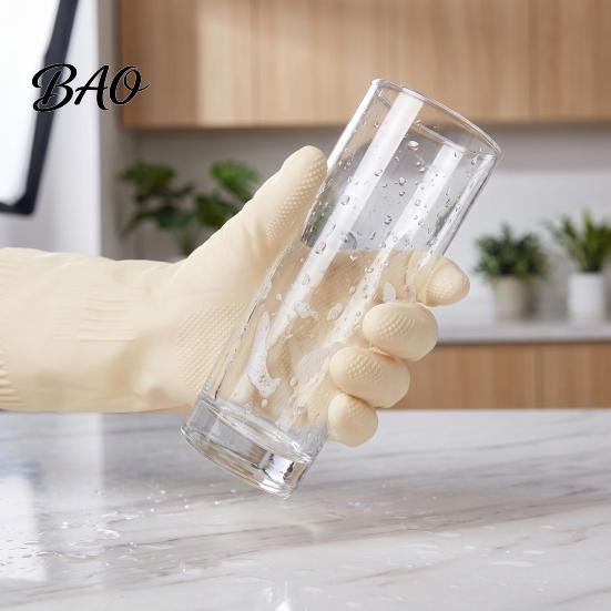 Latex Cleaning Gloves with Fleece Lined Dishwashing Gloves, Waterproof Natural Household for Bathroom Non-Slip Grip Long Cuff Warm Kitchen Laundry