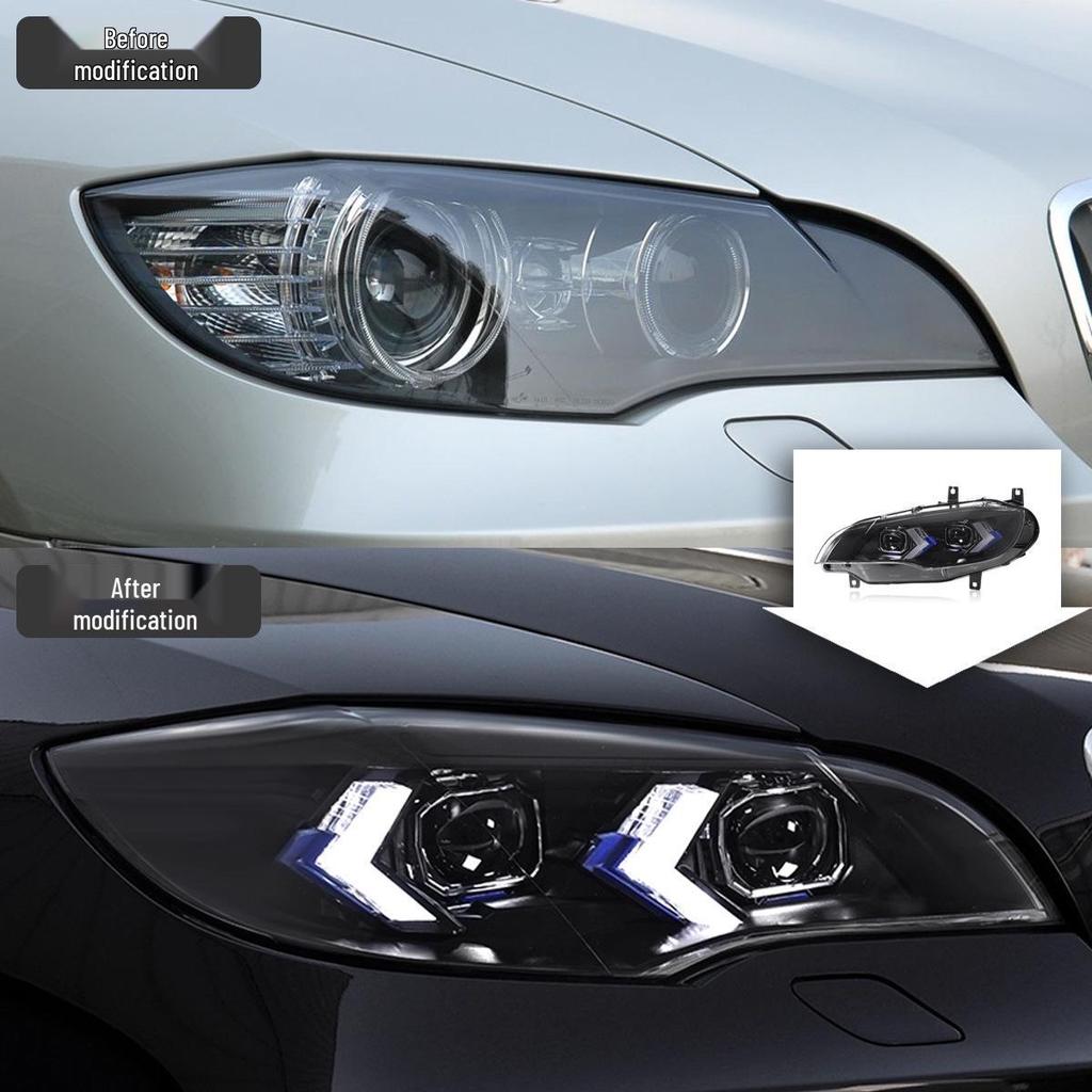 Compatible LED Headlight Assembly with Daytime Running Lights & Turn Signals for 2008-2014 BMW X6 (E71 Model)