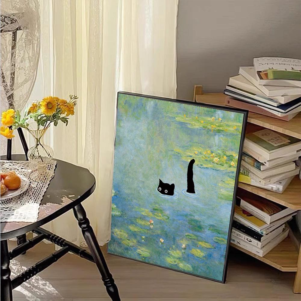 Lustige schwarze Katze Wandkunst Van Gogh Sternennacht Poster Abstrakte berühmte Reproduktion Leinwand Malerei Ästhetisches Zimmer Home Decor