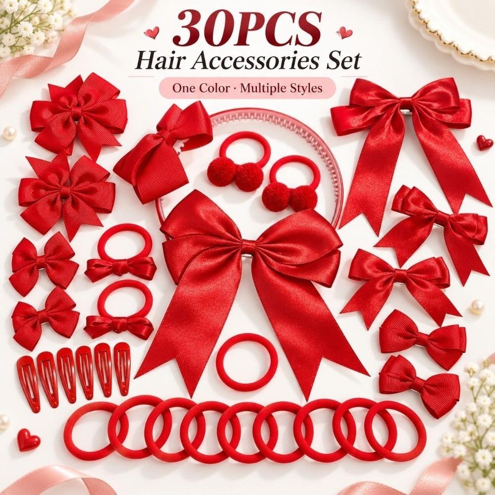 30Pcs/Set Bowknot Bow Hair Clips No Hurt Hair Girls Hair Accessories Set Gifts Hair Bows Set Girls